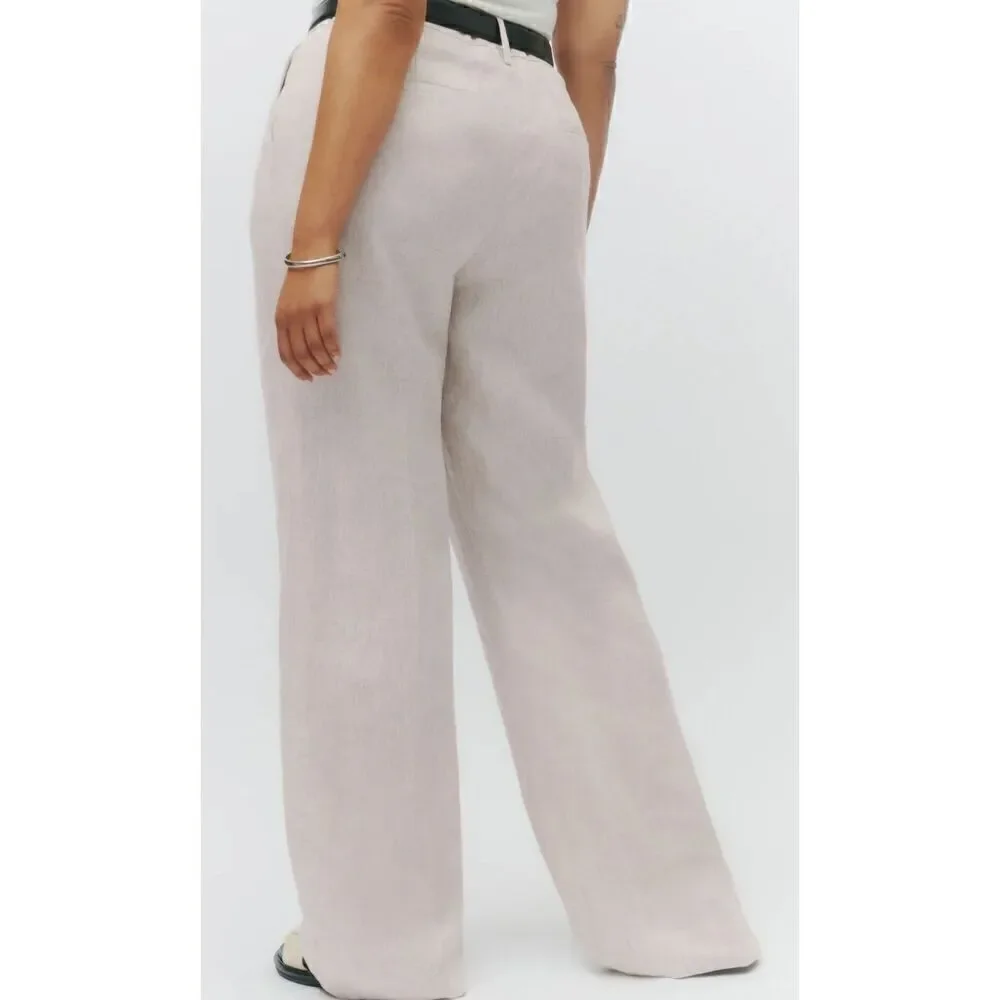 Reformation Alex Mid Rise Linen Pant in Oatmeal NWT Size 18